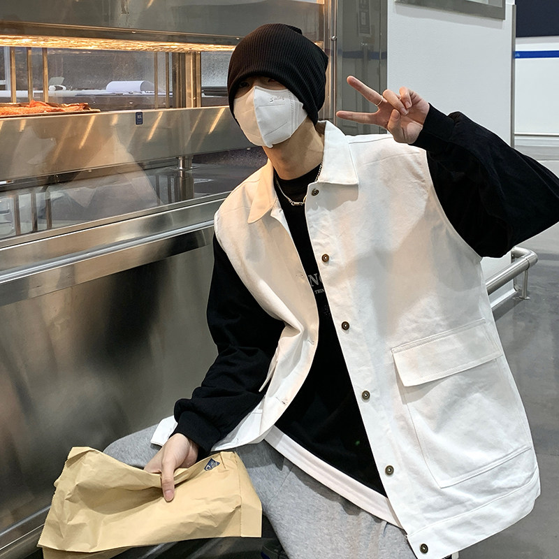 港风春韩版男立领马甲背心工装大口袋单排扣无袖坎肩外套MJ23 P45图片