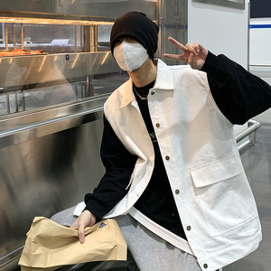 港风春韩版男立领马甲背心工装大口袋单排扣无袖坎肩外套MJ23 P45图片