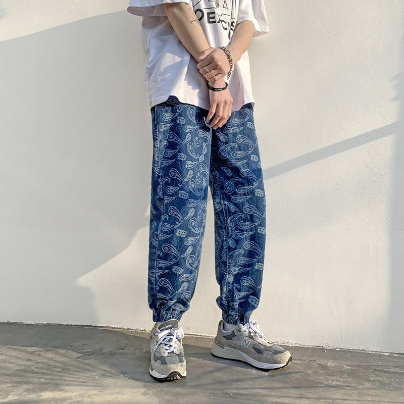 港风夏款男休闲裤腰果花潮束脚九分裤h322 P45图片