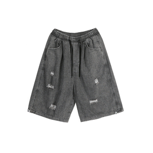 夏款男牛仔短裤破洞抽绳五分裤直筒休闲马裤加大码M-5xl D594图片