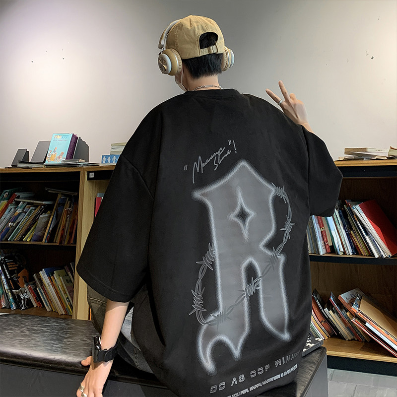 高品质夏款男短袖T恤麂皮绒字母印花休闲五分袖T恤衫T3030P35,男装T恤,星座1013-1