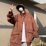 高品质春男夹克衫工装大口袋连帽麝皮绒字母图案外套J，男装夹克，星座1013-1