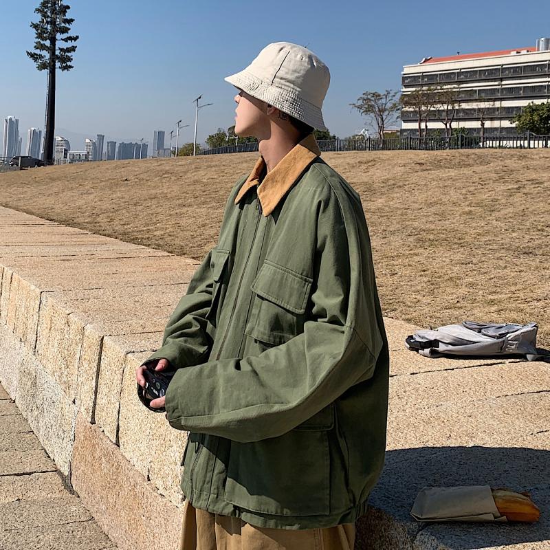 高品质港风春款日系男夹克工装大口袋翻领拼色外套J,男装夹克,星座1013-1