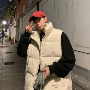 冬款男马甲高领棉衣无袖坎肩字母印花棉袄袄保暖背心外套MJ04图片