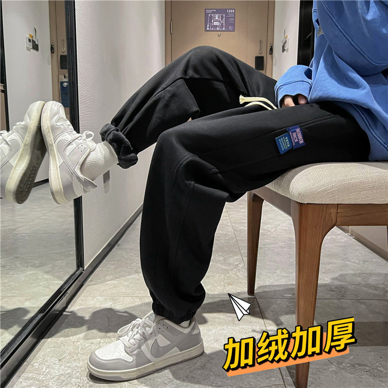 加绒加厚冬季新款男束脚卫裤拼接款贴标保暖九分裤h371图片