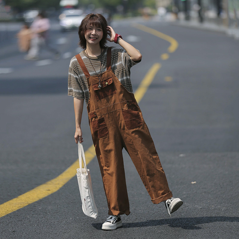 秋男女背带裤拼色宽松休闲工装大口袋连体前后可穿吊带裤X204P55,男装西裤,星座1013-1