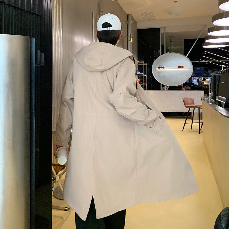 港风秋男中长款工装大口袋风衣连帽单排扣拉链大衣外套FY8043,男装风衣,星座1013-1