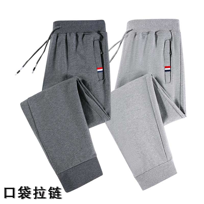 港风秋款男卫裤拉链口袋束脚短条纹松紧腰长裤大码M-5XLhK05P20,男装休闲裤,星座1013-1