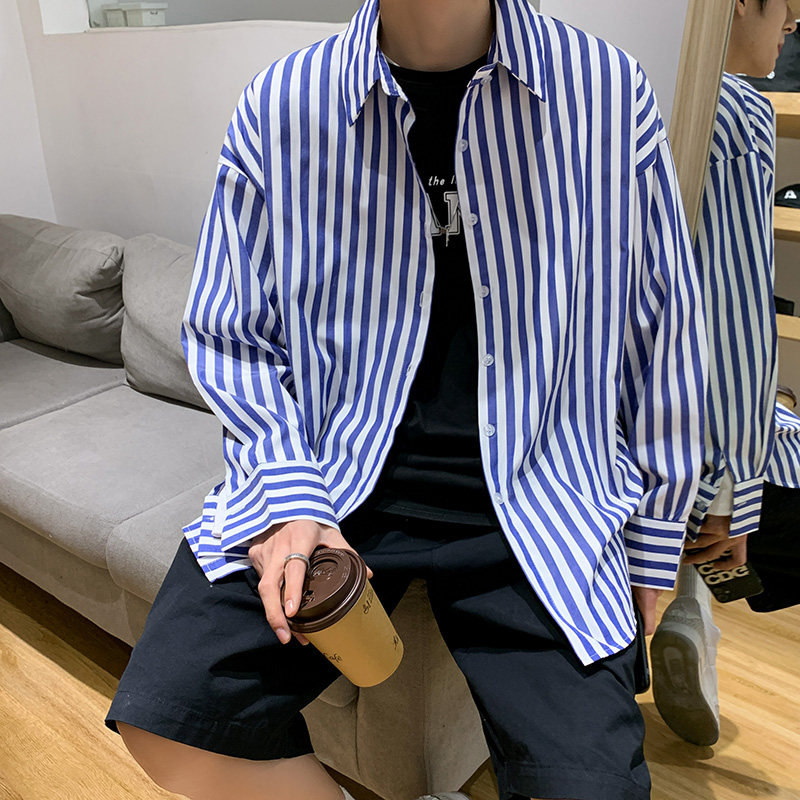 港风秋款男长袖衬衫条纹拼接休闲韩版青少年衬衣CS09P35,男装衬衫,星座1013-1