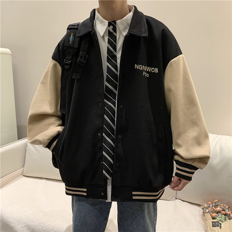 港风秋冬款男毛呢夹克字母印花拼接翻领外套DY6539，男装毛呢大衣，星座1013-1