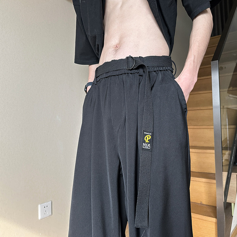 港风夏款男裤休闲西裤侧边开叉魔术贴宽松直筒长裤送腰带h783P45,男装休闲裤,星座1013-1