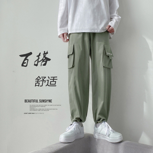 2021春夏款男工装裤大口袋潮百搭休闲抽绳九分裤G003 P30图片