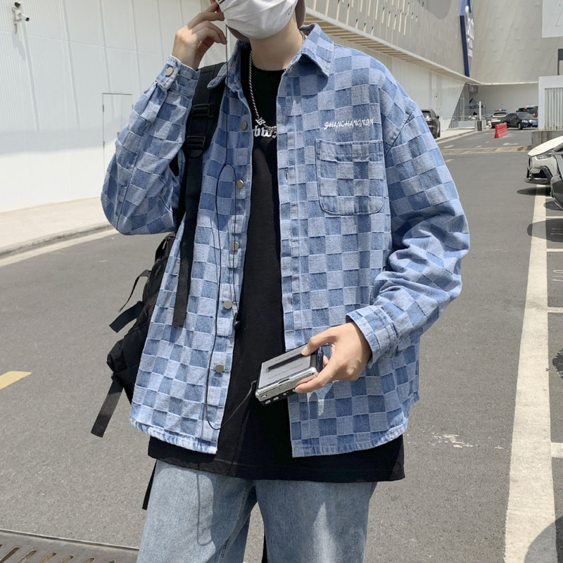 高品质秋款男夹克单排扣棋盘格方格拼接字母印花外套J,男装夹克,星座1013-1