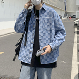 高品质秋款男夹克单排扣棋盘格方格拼接字母印花外套J，男装夹克，星座1013-1