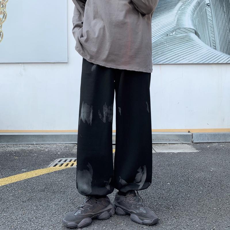 2021港风秋款男工装裤扎染渐变印花抽绳直筒宽松长裤h70P33,男装休闲裤,星座1013-1