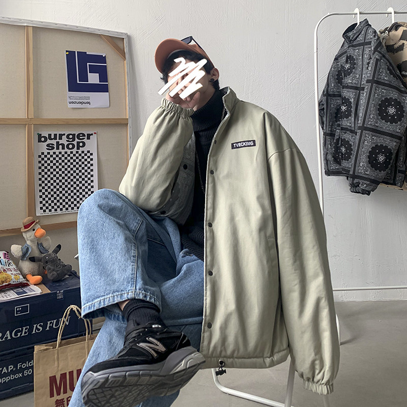 港风冬款男加厚加绒棉衣宽松大码立领两面穿棉服迷彩外套M46,男装棉衣,星座1013-1