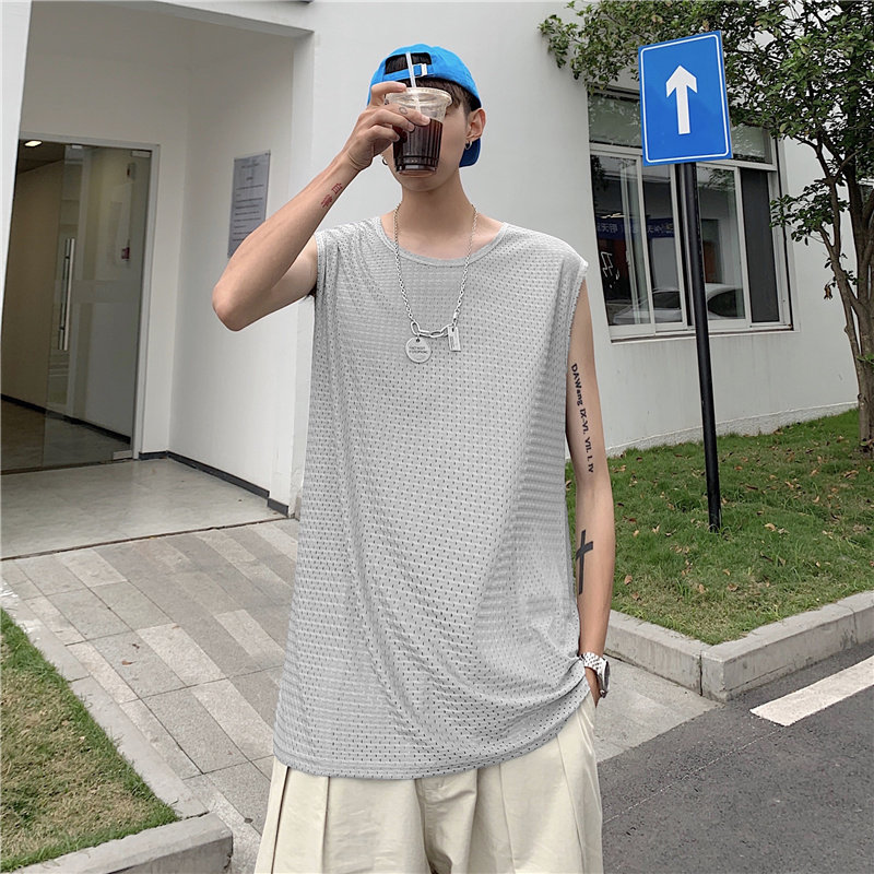 夏款男运动汗网眼背心汗衫冰丝透气速干无袖坎肩T恤T7818P20,男装背心/马甲,星座1013-1