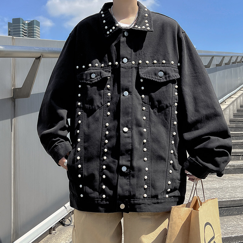 港风秋款男牛仔夹克柳丁装饰休闲外套J,男装夹克,星座1013-1