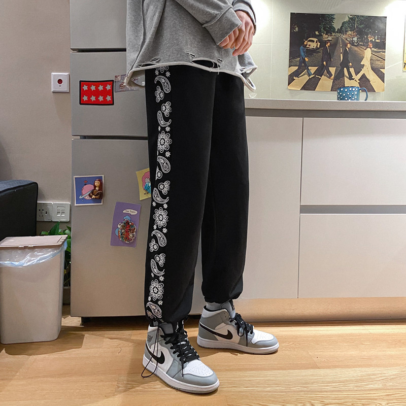 2021港风春款男休闲裤印花图案束脚直筒潮九分裤h31P30,男装休闲裤,星座1013-1