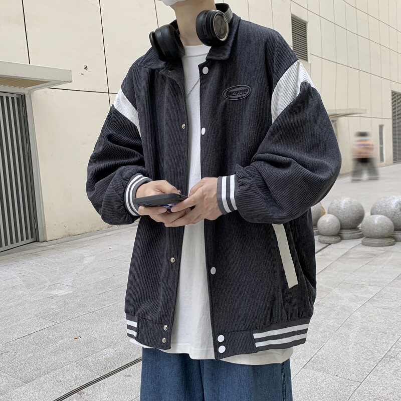 秋款男夹克灯芯绒条纹拼接字母贴标宽松休闲外套JK70P60,男装夹克,星座1013-1