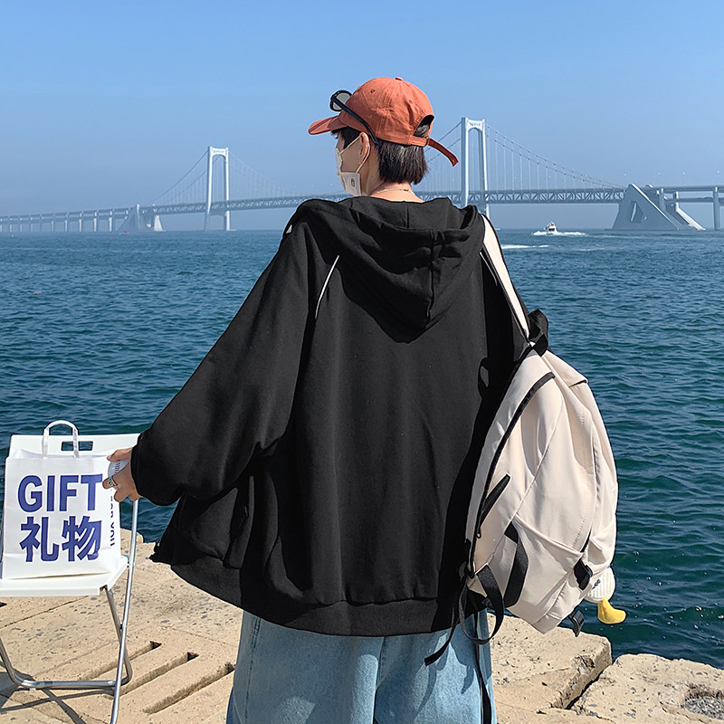 2021港风秋男休闲开衫卫衣连帽拉链条纹字母印花外套wy515P40,男装卫衣,星座1013-1