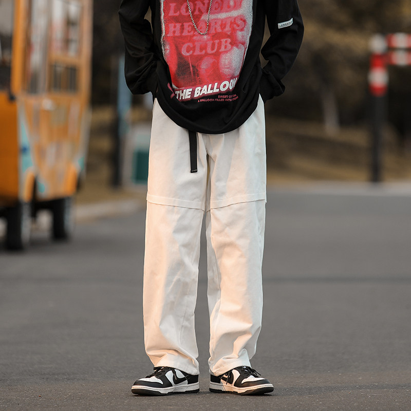 2022港风秋款男裤抽绳束脚拼接休闲宽松直筒长裤h850P40,男装休闲裤,星座1013-1