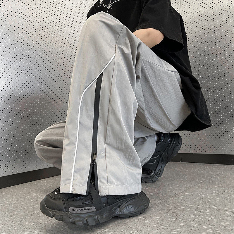 夏款男休闲裤侧边开叉拉链条纹拼接直筒宽松冲锋裤长裤h1166P38,男装休闲裤,星座1013-1