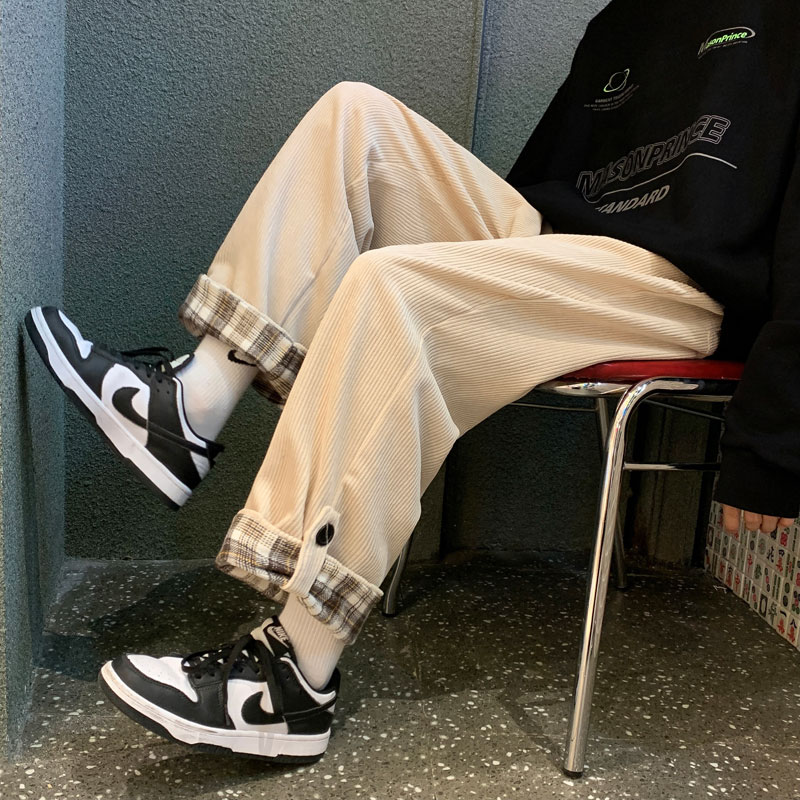 港风冬款男休闲裤灯芯绒格子按扣拼接加厚宽松百搭裤h887,男装休闲裤,星座1013-1