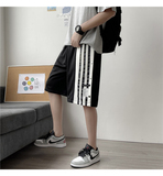 港风夏款男短裤休闲五分裤条纹拼接贴标宽松短裤D618P30，男装休闲裤，星座1013-1