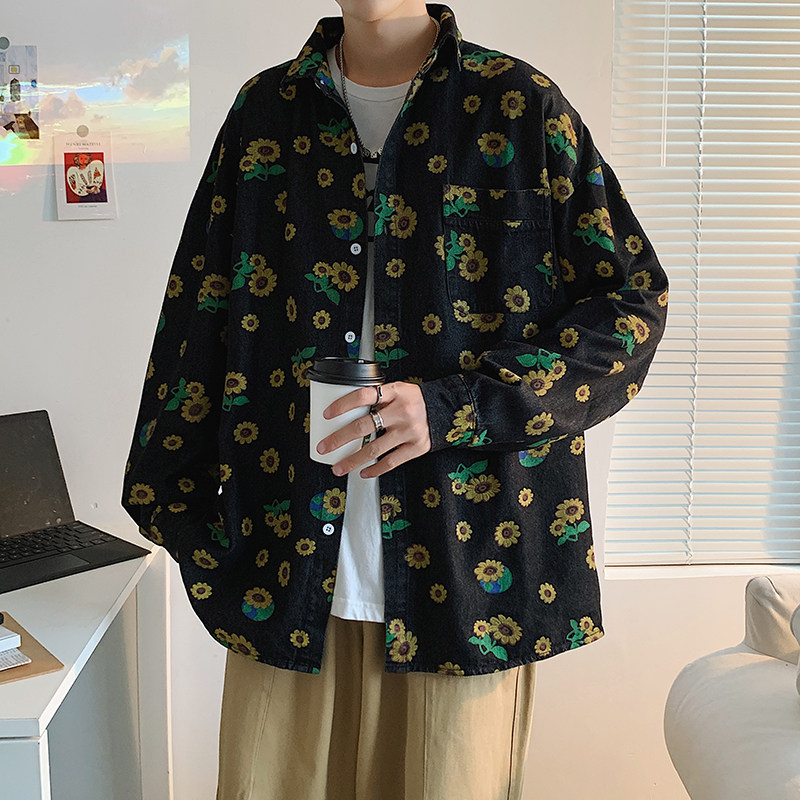 2021港风秋款男休闲外套菊花印花长袖衬衣CS6208P50,男装衬衫,星座1013-1