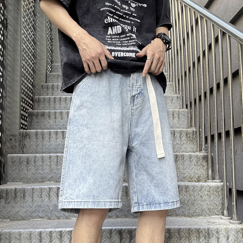 港风夏款男牛仔短裤纯色长腰带休闲中裤D885P38,男装牛仔裤,星座1013-1