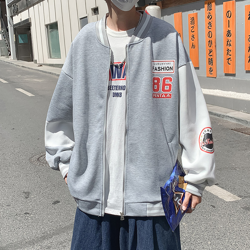 2021港风秋款男夹克字母印花棒球立领贴标徽章休闲外套JK019P50,男装夹克,星座1013-1