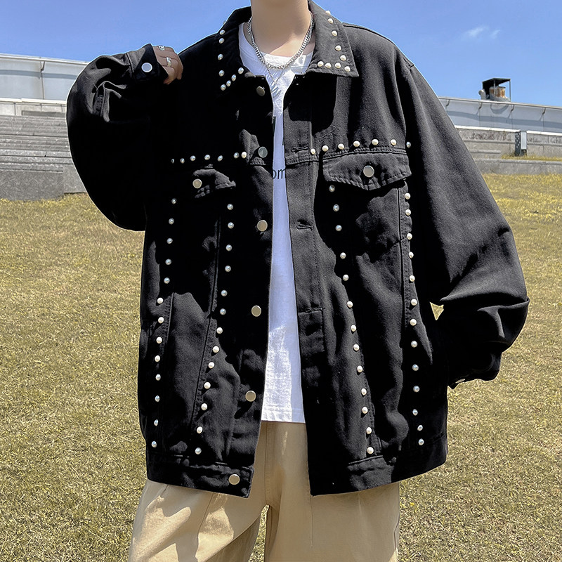 港风秋款男牛仔夹克柳丁装饰休闲外套J,男装夹克,星座1013-1