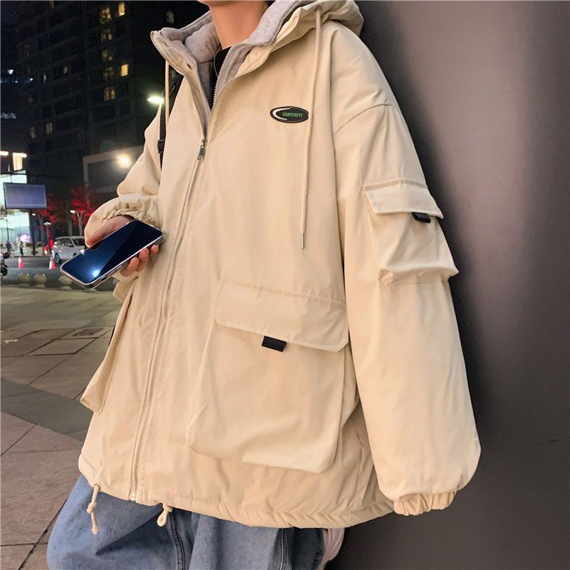 港风冬男棉衣假两件连帽工装大口袋加绒加厚棉袄休闲外套Y105,男装棉衣,星座1013-1