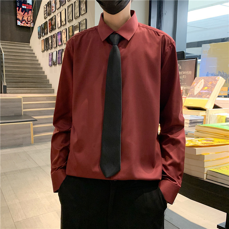 港风白衬衫男长袖商务正装职业衬衣伴郎内搭衬衫送领带CS01P25,男装衬衫,星座1013-1