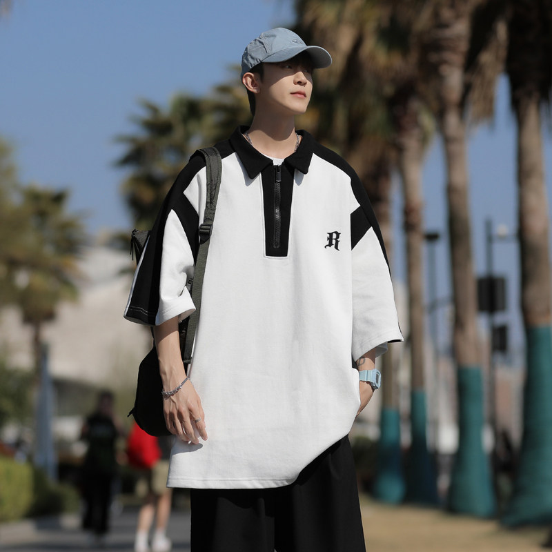 高品质夏款男短袖POLO衫条纹拼色拉链字母刺绣休闲T恤衫T004P35,男装T恤,星座1013-1