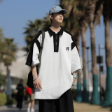 高品质夏款男短袖POLO衫条纹拼色拉链字母刺绣休闲T恤衫T004P35，男装T恤，星座1013-1