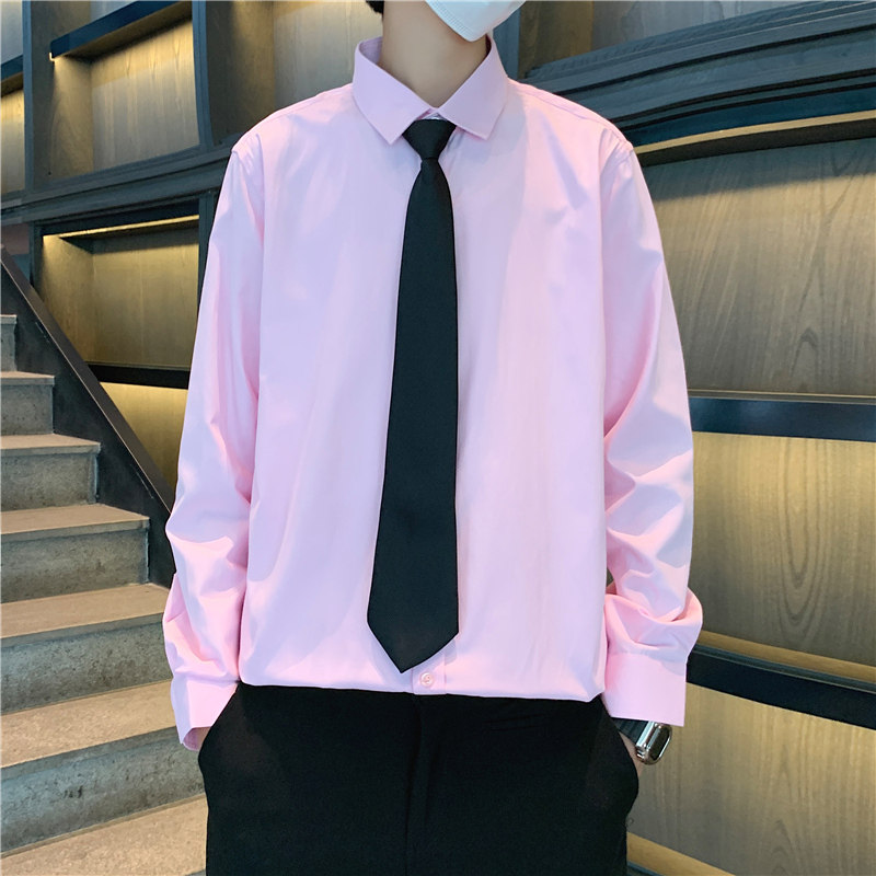 港风白衬衫男长袖商务正装职业衬衣伴郎内搭衬衫送领带CS01P25,男装衬衫,星座1013-1