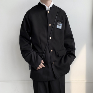 秋款男立领风中山装单排扣学生外套胸牌小西服J图片