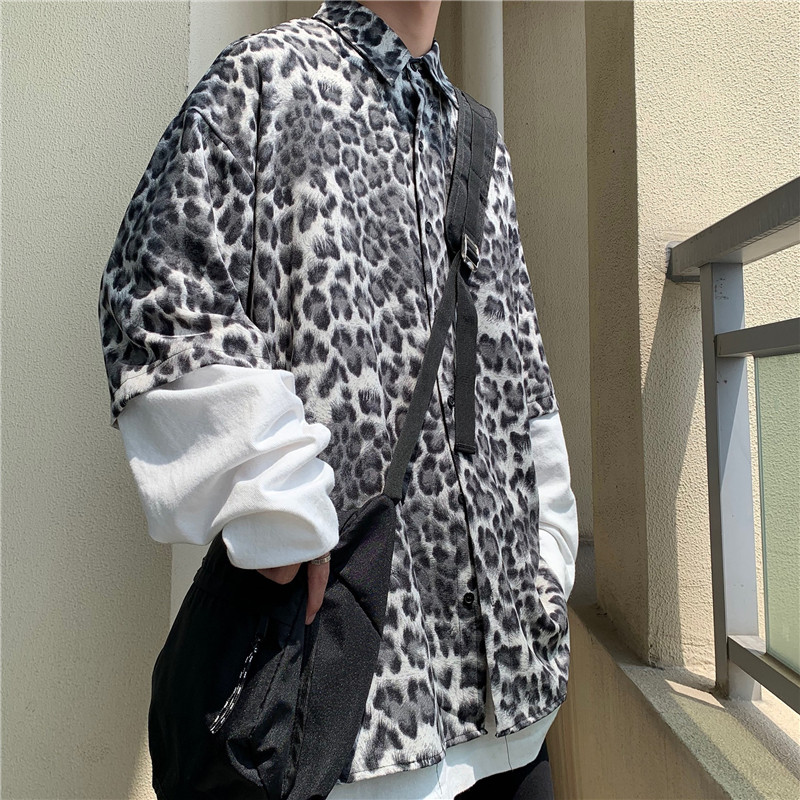 港风夏款男短袖衬衫豹纹潮宽松贴标衬衣外套CS2201P35,男装衬衫,星座1013-1