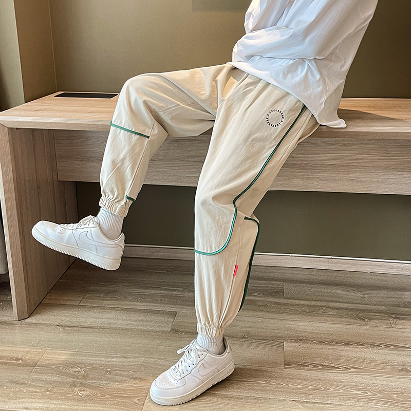 港风秋款男工装裤宽松条纹拼接印花束脚休闲九分裤h7010,男装休闲裤,星座1013-1
