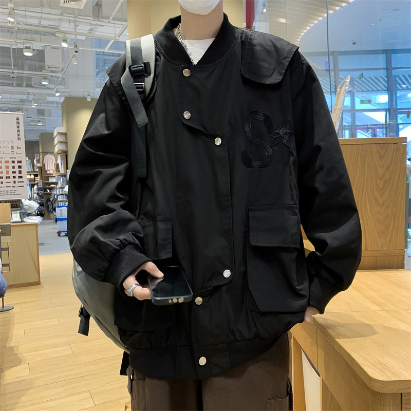 港风秋款男夹克棒球立领S字母刺绣单排扣工装休闲外套JK21P55,男装夹克,星座1013-1