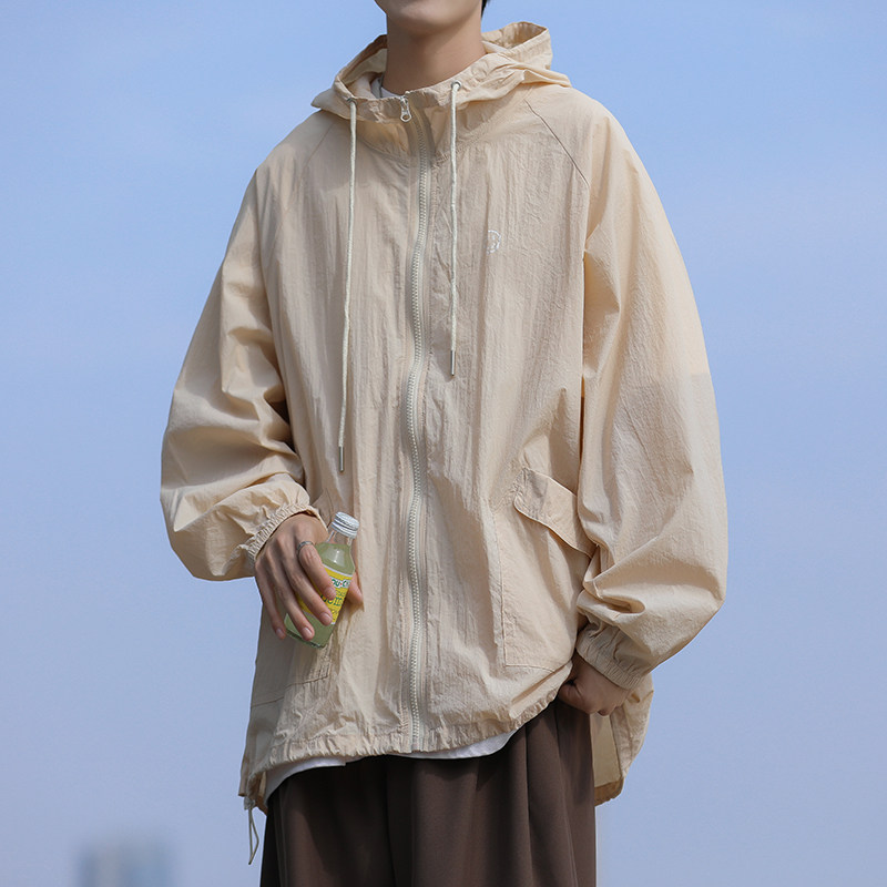 港风夏款男防晒衣服连帽工装大口袋抽绳冲锋衣外套JK9235P40,男装夹克,星座1013-1