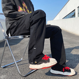 港风夏款男裤工装大口袋侧边开叉按扣宽松直筒长裤h858P45，男装休闲裤，星座1013-1
