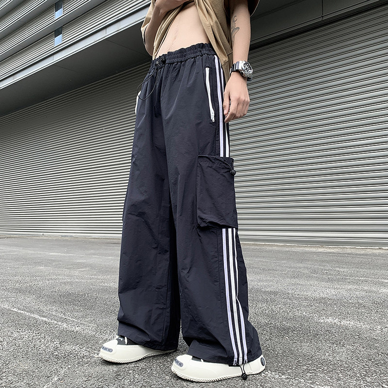 夏款男休闲裤工装大口袋三条杠条纹抽绳束脚直筒冲锋裤h1167P45,男装休闲裤,星座1013-1
