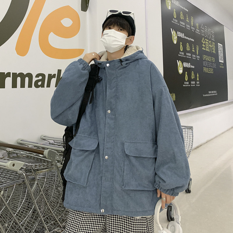 冬男棉衣连帽灯芯绒工装大口袋加绒加厚保暖棉袄外套Y7832,男装棉衣,星座1013-1