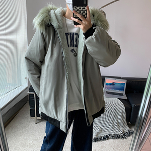 港风冬款男棉衣连帽毛领纯棉加绒加厚保暖棉袄外套Y9905图片