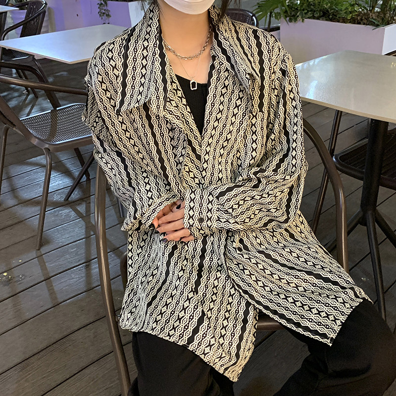 高品质夏款个性翻领满印冰丝男女长袖衬衫防晒衣CS002P40,男装衬衫,星座1013-1