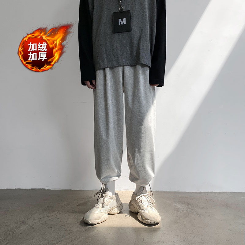 秋冬款男抽绳卫裤加绒加厚休闲九分裤h620加绒图片