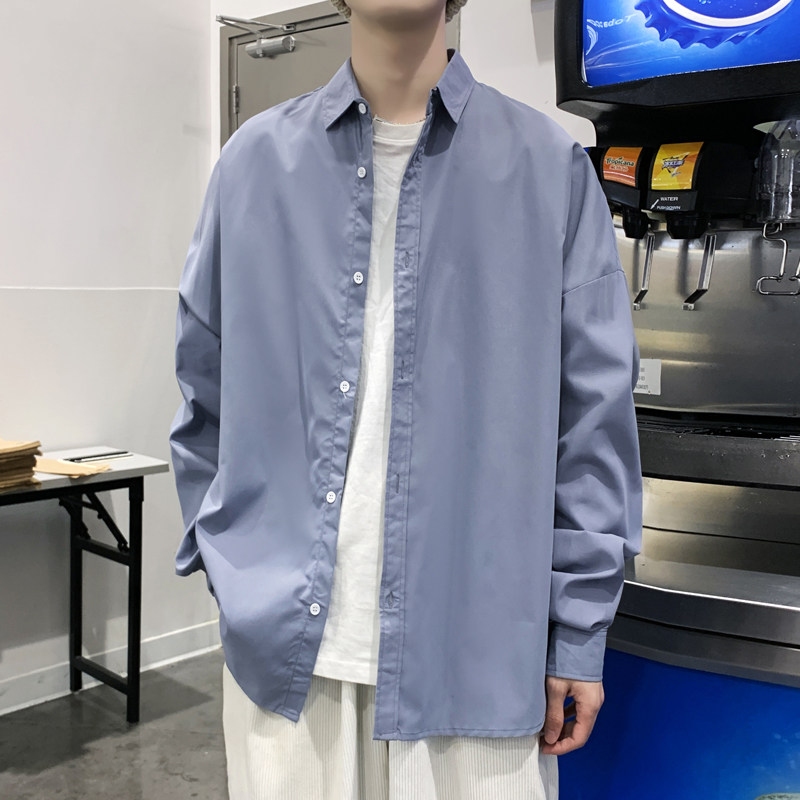 2022年港风春款男休闲衬衫纯色宽松百搭休闲衬衣CS37,男装衬衫,星座1013-1